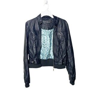 Jou Jou Juniors Girls Faux Leather Moto  Jacket Size Small Black Womens  Biker
